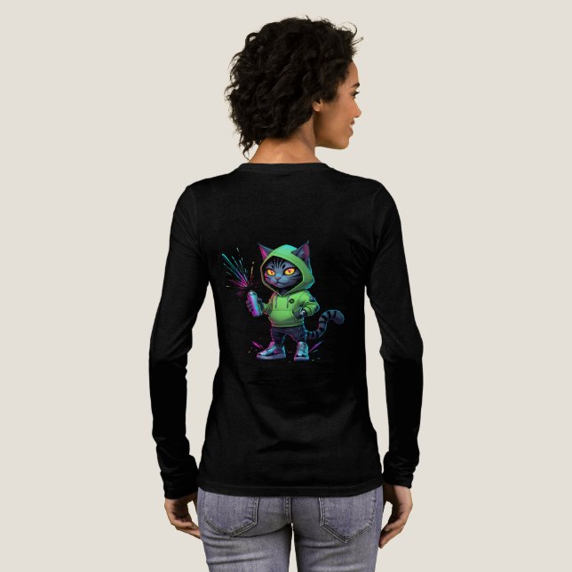 Neon Graffiti Cat – Futuristic Cyberpunk Tri-Blend Shirt (Full Back)