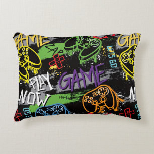 Neon Graffiti Gaming Pattern Accent Pillow