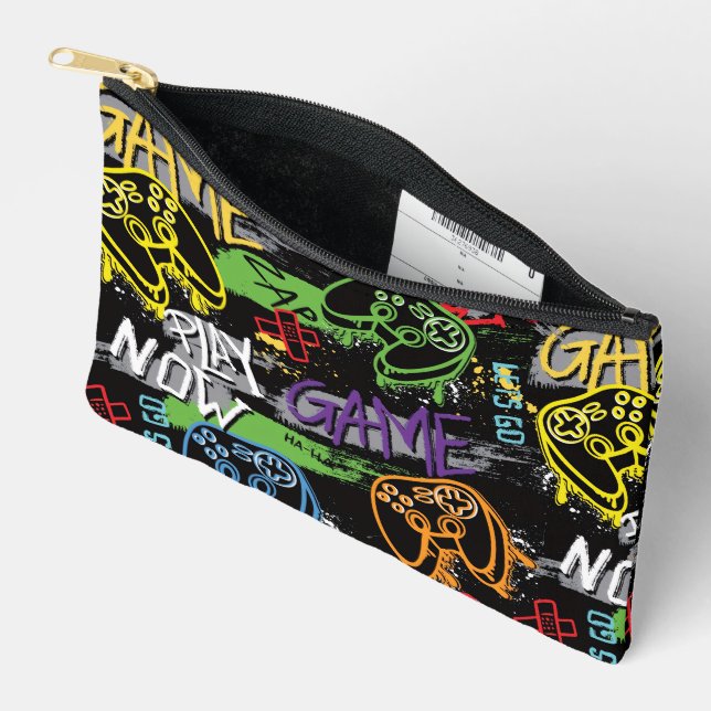 Neon Graffiti Gaming Pattern Accessory Pouch (Open)