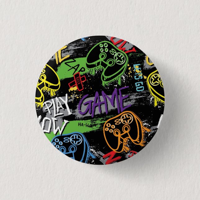 Neon Graffiti Gaming Pattern Button (Front)