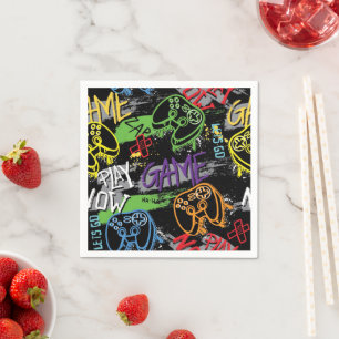Neon Graffiti Gaming Pattern Napkins