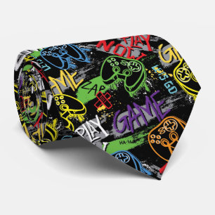 Neon Graffiti Gaming Pattern Neck Tie