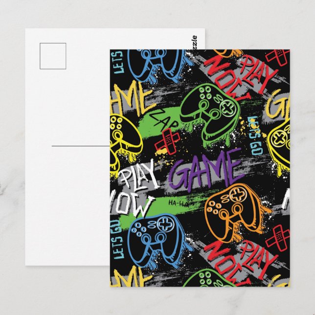 Neon Graffiti Gaming Pattern Postcard (Front/Back)