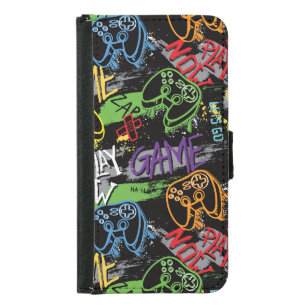 Neon Graffiti Gaming Pattern Samsung Galaxy S5 Wallet Case