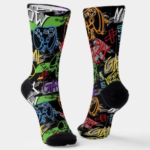 Neon Graffiti Gaming Pattern Socks