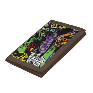 Neon Graffiti Gaming Pattern Tri-fold Wallet