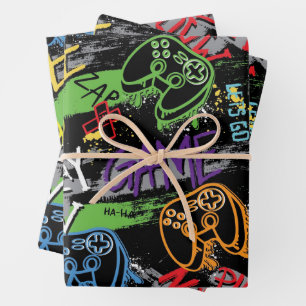 Neon Graffiti Gaming Pattern Wrapping Paper Sheets