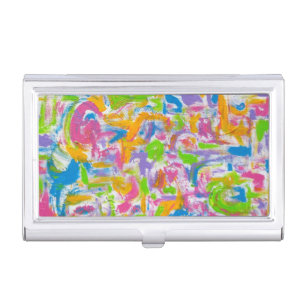 Neon Graffiti-Hand Painted Abstract Brushstrokes Business Card Case