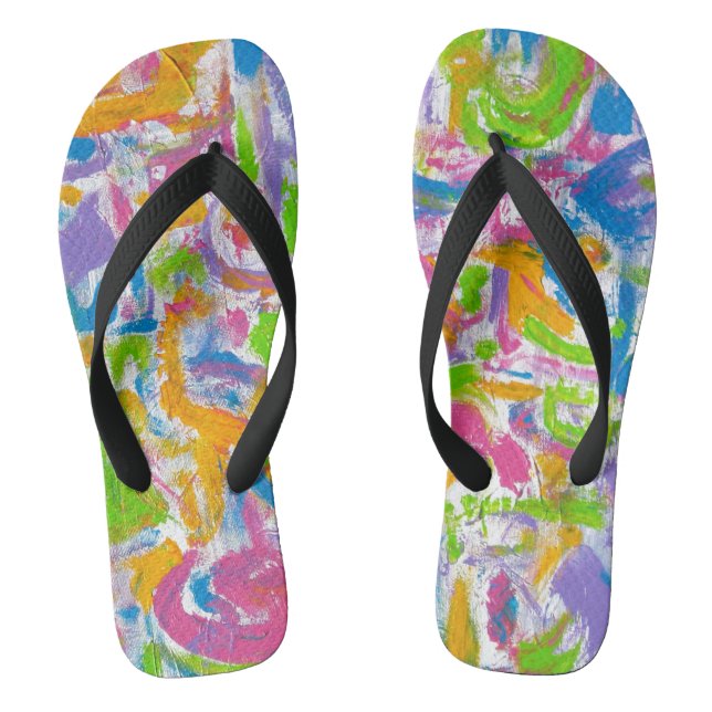 Neon Graffiti-Hand Painted Abstract Brushstrokes Flip Flops (Footbed)
