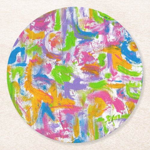 Neon Graffiti_Hand Painted Abstract Brushstrokes Round Paper Coaster