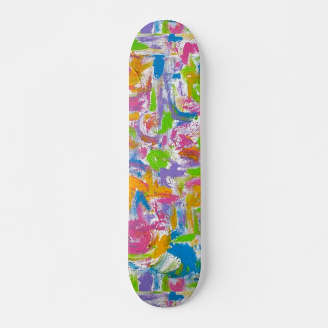 Neon Graffiti-Hand Painted Abstract Brushstrokes Skateboard (Front)