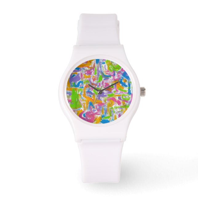Neon Graffiti-Hand Painted Abstract Brushstrokes Watch (Front)