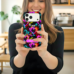 Neon Graffiti Hearts Custom Name iPhone 17 Pro Max Case