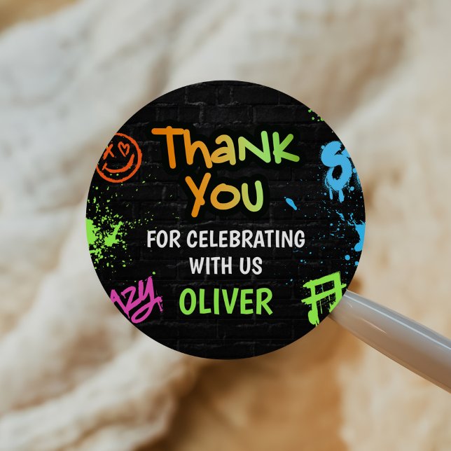 Neon Graffiti Six Seven Kids 7th Birthday Party Classic Round Sticker (Creator Uploaded)