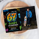 Neon Graffiti Six Seven Kids 7th Birthday Photo Invitation<br><div class="desc">Neon Graffiti Six Seven Kids 7th Birthday Photo Invitation</div>