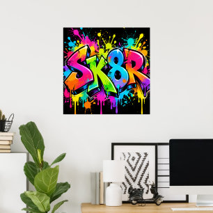 Neon Graffiti SK8R Poster Colorful Urban Skater