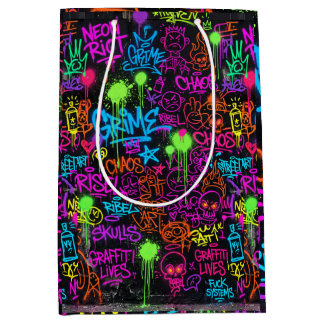 Neon Graffiti Street Art Collage Pattern Medium Gift Bag