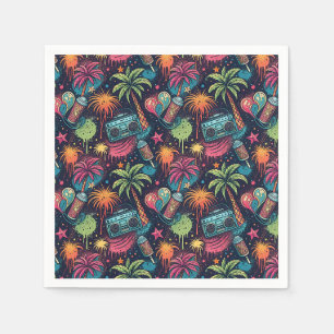 Neon Graffiti Tropical Boombox Street Art Pattern Napkins