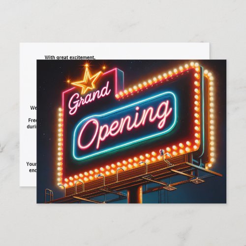 Neon Grand Opening Billboard For New Business Postcard