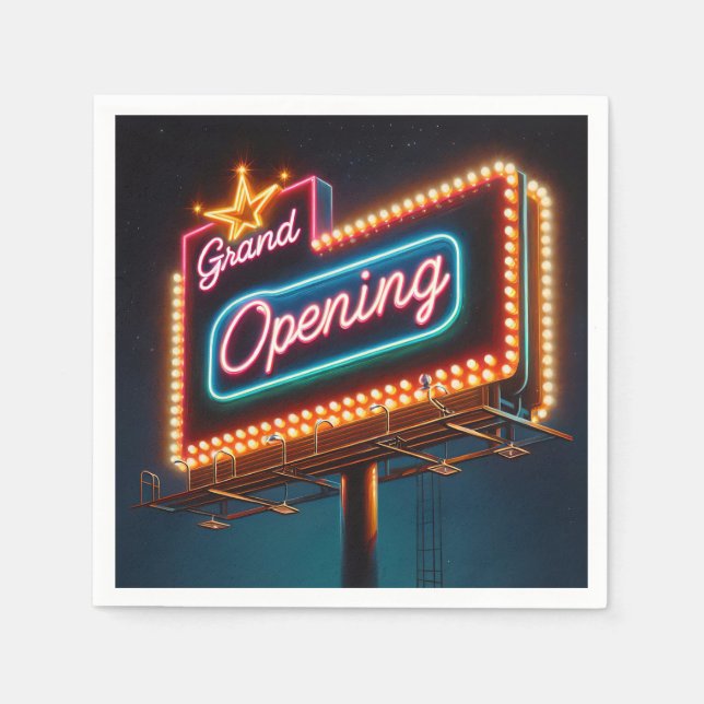 Neon Grand Opening Billboard  Napkins (Front)