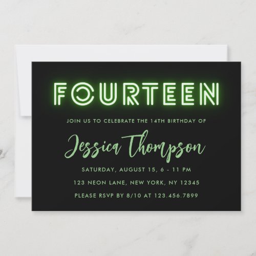 Neon Green 14th Birthday Invitation