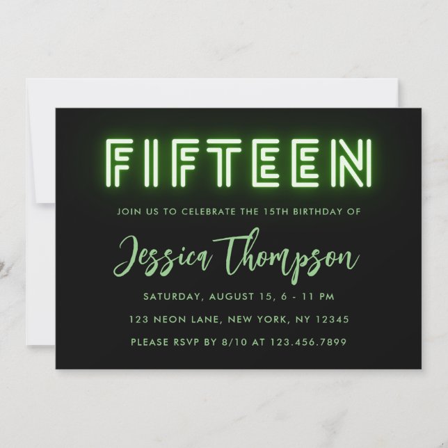 Neon Green 15th Birthday Invitation (Front)