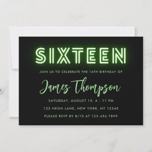 Neon Green 16th Birthday Invitation