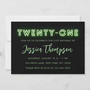 Neon Green 21st Birthday Invitation