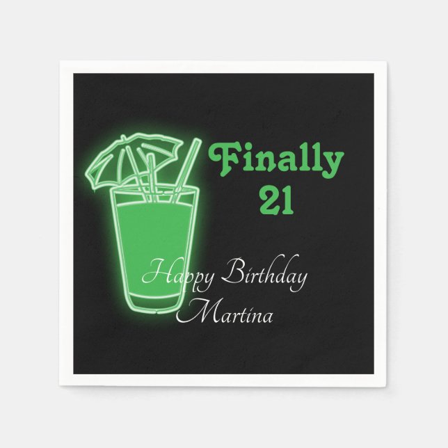 Neon Green 21st Birthday Napkins (Front)