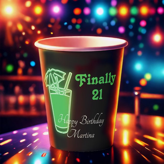 Neon Green 21st Birthday Paper Cups (Creator Uploaded)
