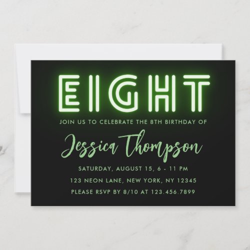 Neon Green 8th Birthday Invitation