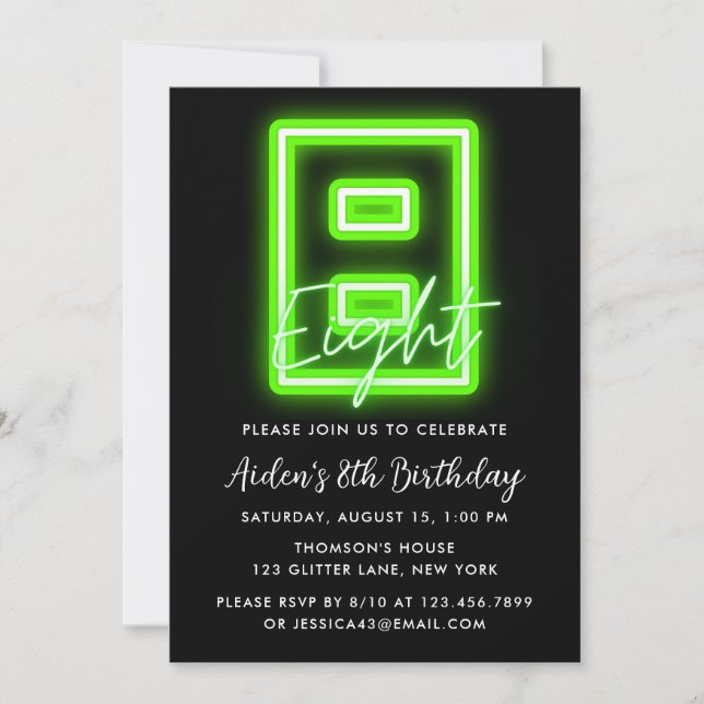 Neon Green 8th Birthday Invitation (Front)