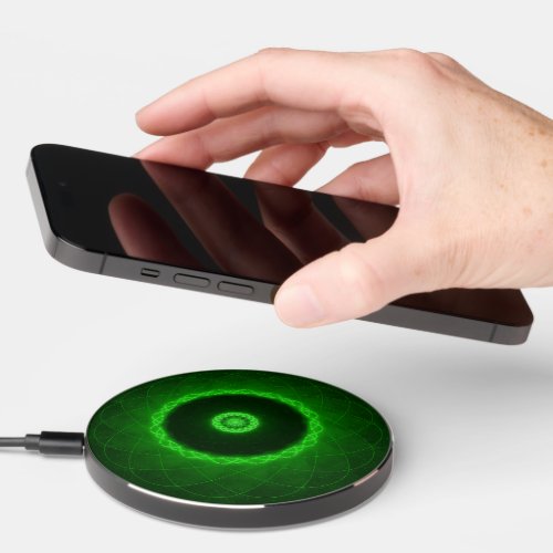 Neon Green Abstract Circular Pattern Wireless Charger