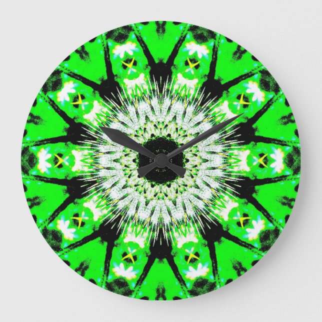 Neon Green Abstract Thistle Pattern Clock by KLM (Front)