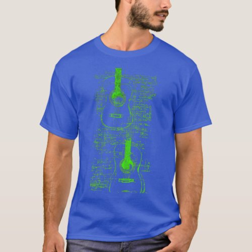 Neon Green Acoustic Guitar Da Vinci blueprint T_Shirt