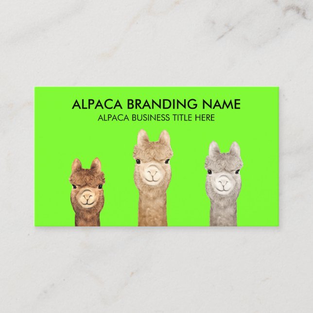 Neon Green Alpaca Animal Business Card (Front)