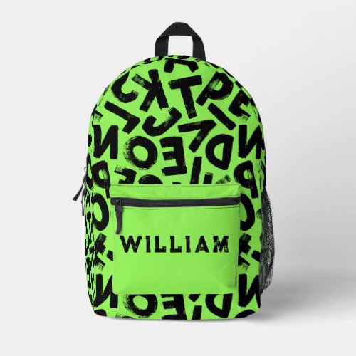 Neon Green and Black Grunge Graffiti Letters Cool Printed Backpack