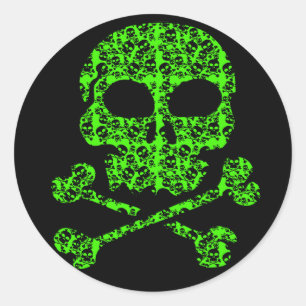 Neon Green and Black Skulls for Halloween Classic Round Sticker
