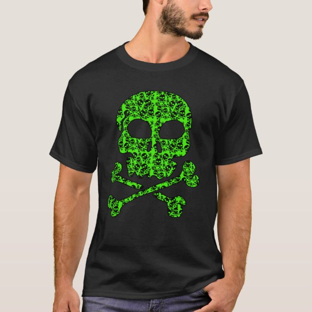 Neon Green and Black Skulls for Halloween T-Shirt (Front)