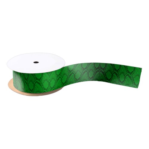 Neon Green and Black Snake Skin Reptile Scales Satin Ribbon