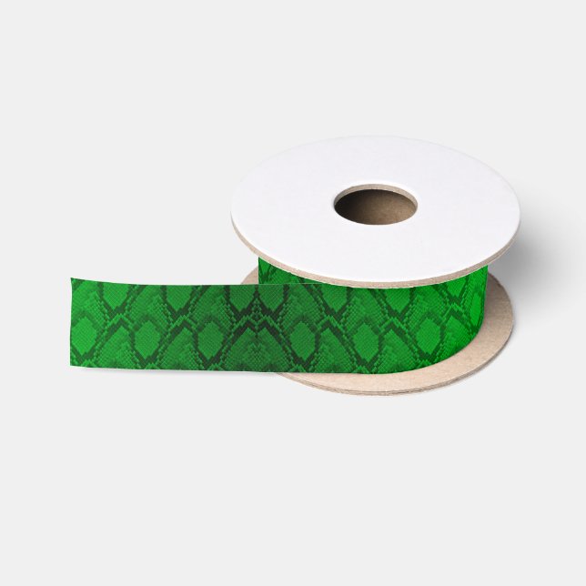 Neon Green and Black Snake Skin Reptile Scales Satin Ribbon (Spool)
