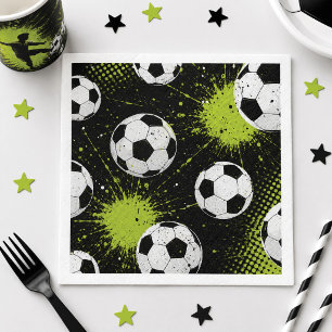 Neon Green and Black Soccer Balls Birthday Party Napkins