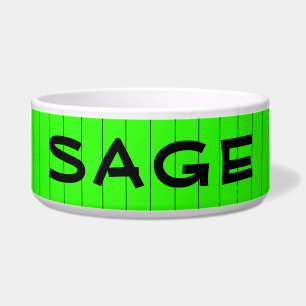 Neon Green and Black Thin Striped Name Cat Dog Bowl