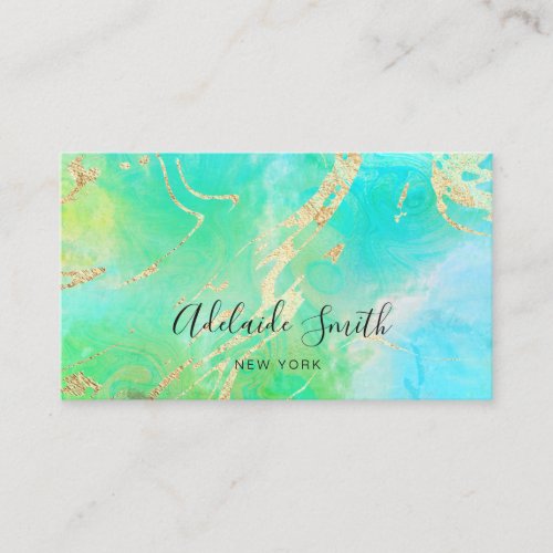 neon green and blue fluid marble business card