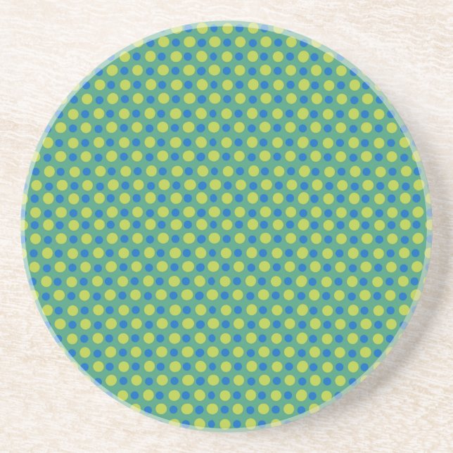 Neon Green and Blue Polka Dots on Green Coaster (Front)