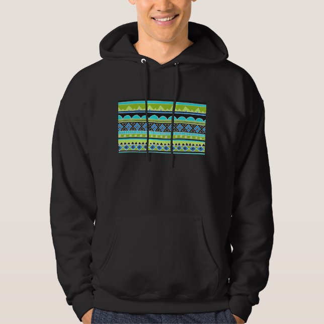 Neon Green and blue tribal pattern Hoodie (Front)