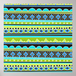 Neon Green and blue tribal pattern Poster