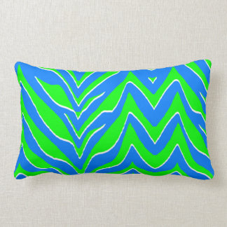Neon Green and Blue Zebra Stripes Lumbar Pillow