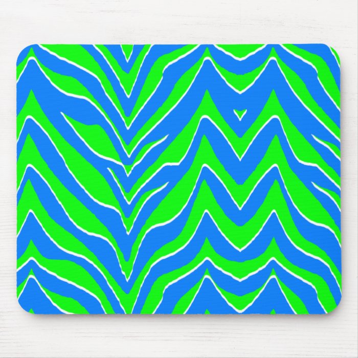 Neon Green and Blue Zebra Stripes Mouse Pads