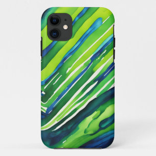 Neon Green and Dark Blue Stripes Art iPhone 11 Case